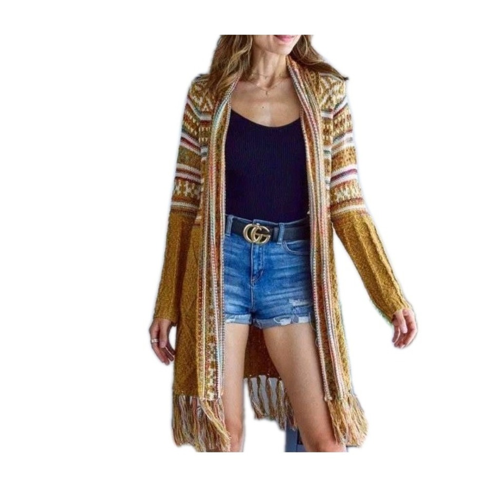 NWT Adora Fringe Cardigan Sweater Open Aztec Colorful Women's Size 1X 2X Plus